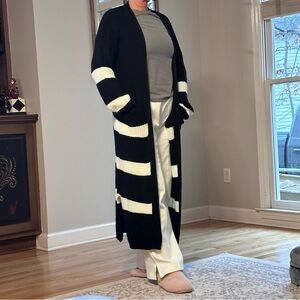 Long Black and White Sweater Coat